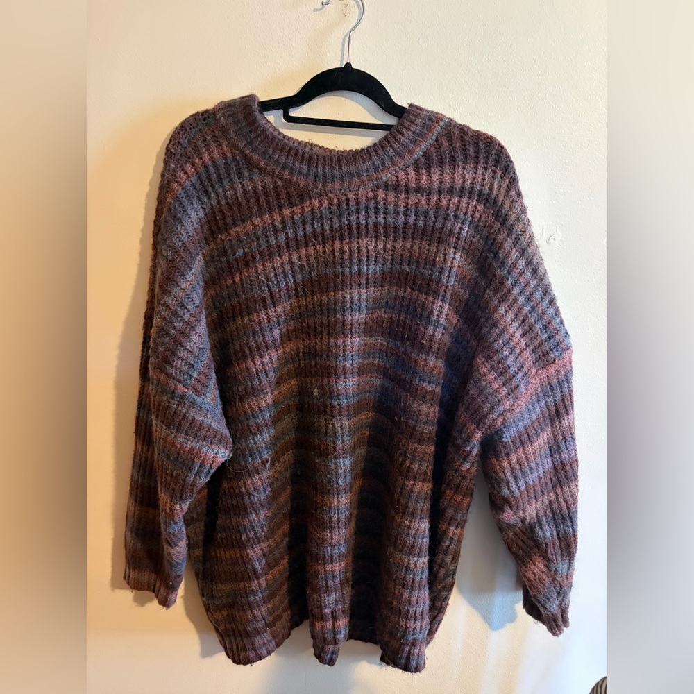 a.n.a Multicolor Striped Knit Sweater in Brown and Rose